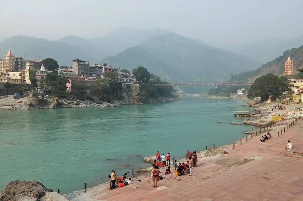 Rishikesh Inde Novembre 2017 Les Gens Baignent Sur Remblai Rivière — Photo