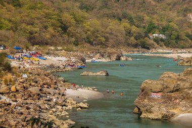 Rishikesh, Hindistan - Nisan 2018. Ganga Nehri 'nde rafting, Rishikesh, Uttarkhand, Hindistan