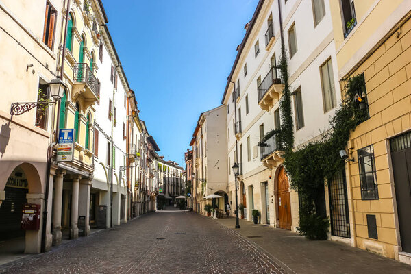 Vicenza, Italy - Circa September 2018. Beautiful streets of Vicenza in sunny day.