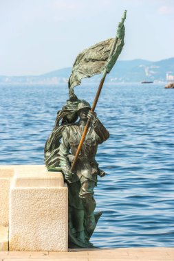 Trieste, İtalya - Ağustos 2018. Trieste 'de manzara manzarası (Scala Reale).