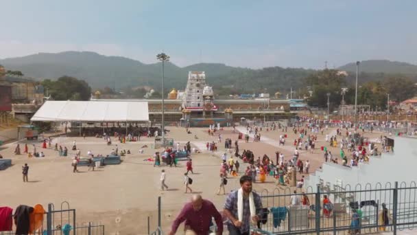 ティルパティ インド Circa 2019年12月 ティルマラの丘にあるバラジ寺院を訪問します ヒンズー教の巡礼の最も訪問された場所 スリヴェナチェワラ スワミー ヴァアリ寺院 ティルマラ — ストック動画