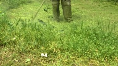 adam otu düzeltici tarafından yeşil çim biçme