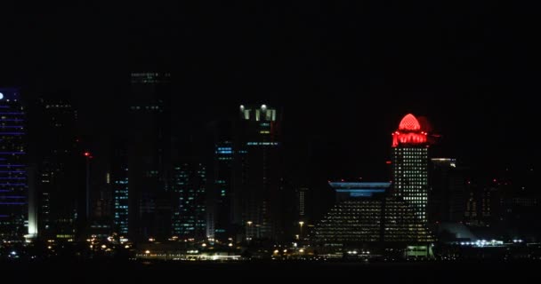 Doha Geceleri Gökdelenlerin Manzarası Katar — Stok video