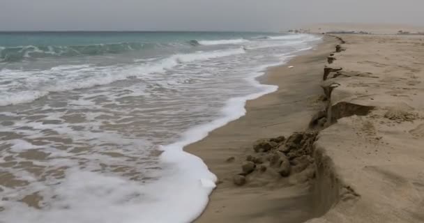 Olas Marinas Una Playa Arena Vacía Golfo Pérsico Qatar — Vídeo de stock