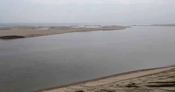 Wüstensanddünen Und Meer Qatars Wüste Khor Adair Binnenmeer — Stockvideo