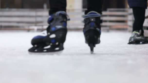 Ice Skates Slow Motion Moving Away Camera — Stock Video