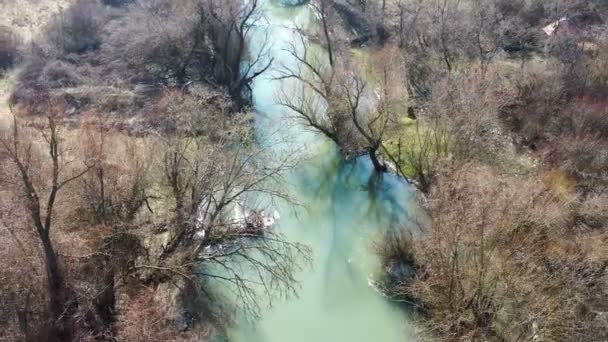 Top Luftaufnahme Von Fluss Und Kleinem Damm Mit Bäumen Und — Stockvideo