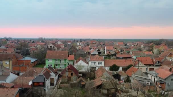 Panoráma Városra Naplementekor Külváros Város Vége Mezőkkel Körülvéve Légi Drón — Stock videók