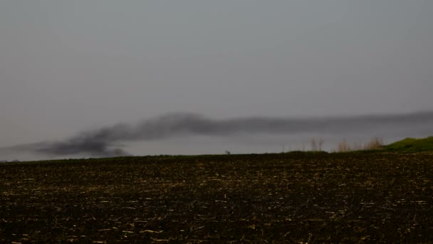 在农田上空弯曲的烟雾 时间的流逝 — 图库视频影像