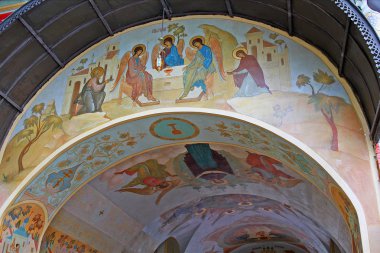Trinity Lavra manastırın duvarına bir duvar detay. Ru
