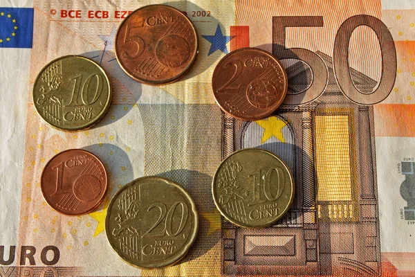 Elli Euro Banknot Avro Sikkeleri — Stok fotoğraf