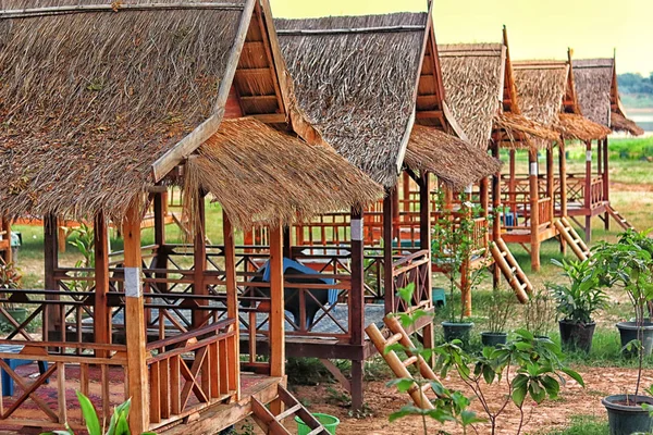 Bamboo huts (cottage) along the Mekong riverside, Vientiane, Laos - bamboo restaurants