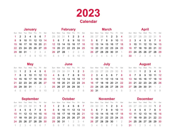 Takvim 2023 - 2023 yılında yıllık vektör takvimi - takvim şablonu - planlayıcı takvim