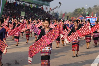 Sayaboury, Laos - 17 Şubat 2018: Fil Festivali her yıl Şubat ayında Sayaboury 'de gerçekleşir. Bu, fillerin korunmasını teşvik etmek ve Lao geleneği ve kültürünün tanıtımı için..