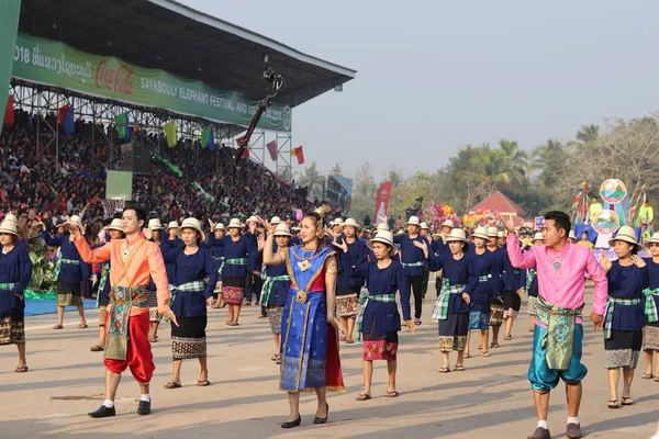 Sayaboury, Laos - 17 Şubat 2018: Fil Festivali her yıl Şubat ayında Sayaboury 'de gerçekleşir. Bu, fillerin korunmasını teşvik etmek ve Lao geleneği ve kültürünün tanıtımı için..