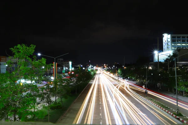 Khon Kaen Tajlandia Maja 2019 Długa Ekspozycja Autostrady Śladami Światła — Zdjęcie stockowe