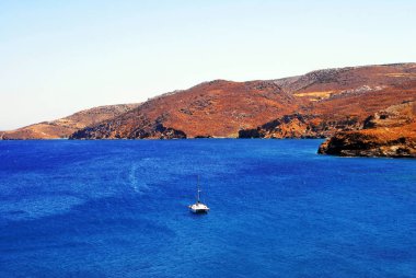 Yaz görüntü Livadi şehir, Astypalaia Adası, Dodecanese Adaları, Yunanistan