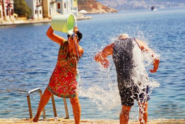 Su oyunları Peygamber (19 Temmuz) Elias harbour town Kastelorizo, Kastelorizo Island, Dodecanese Adaları, Yunanistan, 19 Temmuz 2009 tarafından fest geleneği yaz.