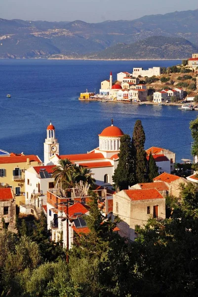 Görünüm Harbour town Kastelorizo, Kastelorizo Island, Dodecanese Adaları, Yunanistan.