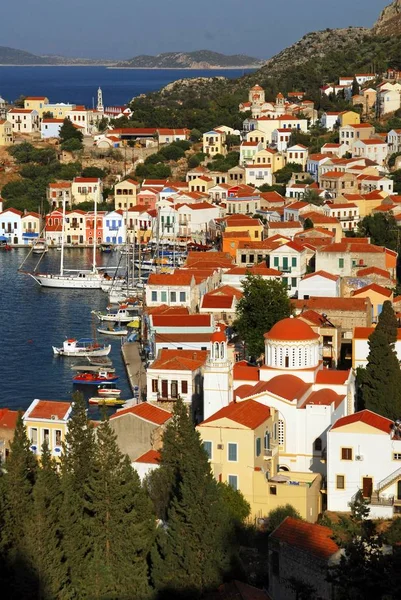 Vista Porto Cidade Kastelorizo Ilha Kastelorizo Ilhas Dodecaneso Grécia — Fotografia de Stock