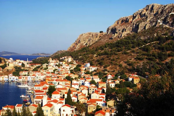 Vista Porto Cidade Kastelorizo Ilha Kastelorizo Ilhas Dodecaneso Grécia — Fotografia de Stock