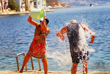 Su oyunları Peygamber (19 Temmuz) Elias liman Kastellorizo kasaba, Kastellorizo Adası, Dodecanese Adaları, Yunanistan, 19 Temmuz 2009 tarafından Fest geleneği yaz.