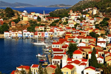 View of the harbour of the town of Kastellorizo, Kastellorizo island, Dodecanese islands, Greece. clipart
