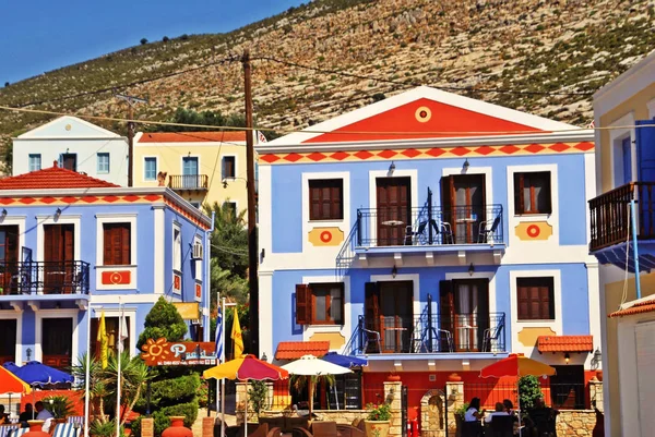 Harbour town Kastelorizo, Kastelorizo Island, Dodecanese Adaları, Yunanistan tarafından geleneksel evleri.