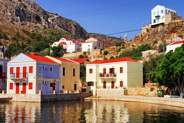 Tradycyjne Domy Przy Porcie Mieście Kastelorizo Wyspę Kastellorizo Cieśnina Gibraltarska — Zdjęcie stockowe