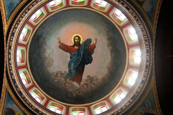 Ježíš Kristus Freska Kostele Agios Nikolaos Hermoupolis Syros Řecko — Stock fotografie