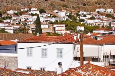 Yunanistan, Hydra adası, eski şehrin manzarası.