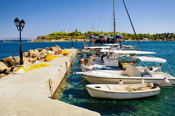 Bateaux Dans Vieux Port Île Spetses Golfe Saronique Grèce Septembre — Photo