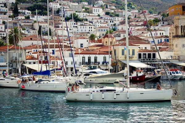 Segelboote Hafen Der Insel Hydra Griechenland September 2015 — Stockfoto