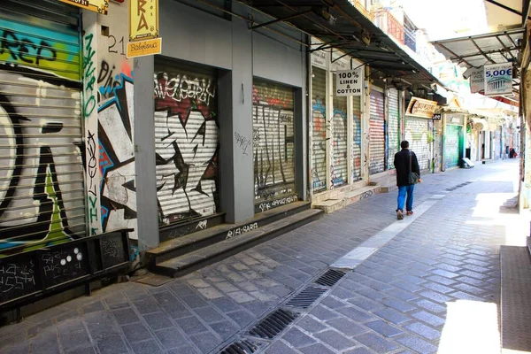 Atenas Grecia Mayo 2020 Tiendas Cerradas Distrito Monastiraki Durante Cierre —  Fotos de Stock