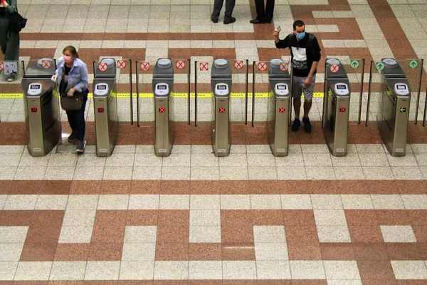 Ponto Controlo Estação Metro Syntagma Atenas Grécia Maio 2020 — Fotografia de Stock