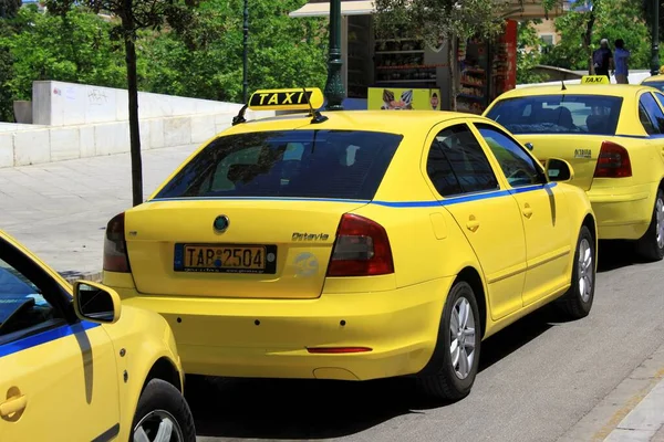 Taxi Cabs Row Waiting Athens Greece May 2020 — Stock Photo, Image