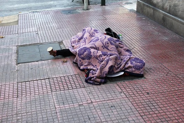 Unidentified Homeless Person Begging Money Streets Athens Greece February 2020 — Stock Photo, Image