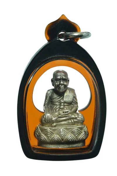Pequeña Imagen Buda Amuleto Tailandia Luang Thuat Sobre Fondo Blanco — Foto de Stock