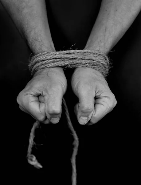 Mens Hands Tied Rope — Stock Photo, Image