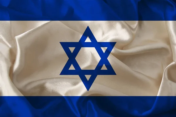 Foto van de prachtige gekleurde nationale vlag van de moderne staat Israël op geweven weefsel, concept van toerisme, economie en politiek, closeupof reizen, economie en staatsbeleid — Stockfoto
