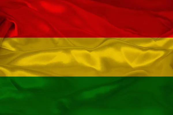 Hermosa foto de una bandera nacional de color del estado moderno de Bolivia en un tejido texturizado, concepto de turismo, emigración, economía y política, de cerca — Foto de Stock