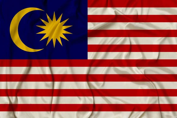 Красивая фотография национального флага Малайзии на тонком блестящем шелке с мягкими драпировками, концепция государственной власти, жизнь страны, горизонтальный, крупный план, копировальное пространство — стоковое фото