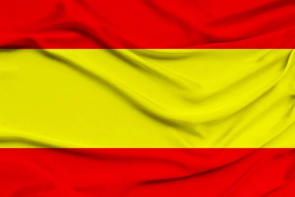 Krásná fotografie španělské národní vlajky na jemném lesklém hedvábí s měkkými závěsy, koncept národního života země, horizontální, detailní, kopírovací prostor — Stock fotografie
