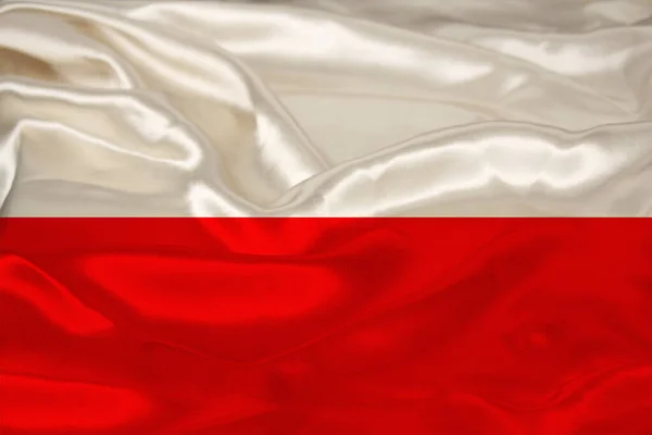 Krásná fotografie barevné národní vlajky moderního polského státu na textuře, konceptu cestovního ruchu, emigrace, ekonomiky a politiky, zblízka — Stock fotografie