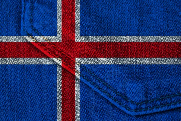 beautiful photo colored iceland colored national flag of modern state on textured fabric, concept of tourism, emigration, economy and politics, closeup