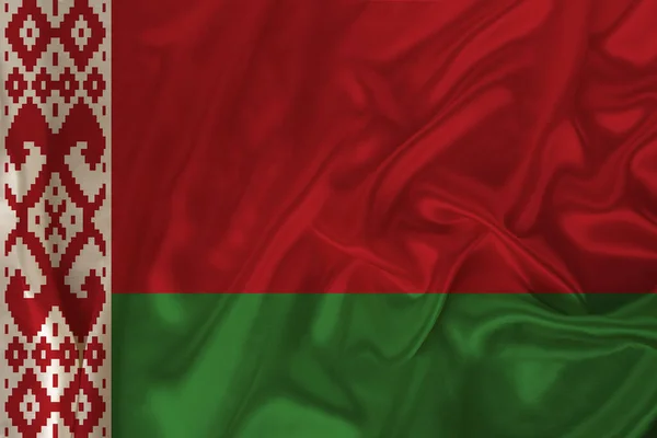 Beautiful photo of a colored national flag of the modern state of Belarus on a textured fabric, concept of tourism, emigration, economy and politics, closeup — Stock Photo, Image