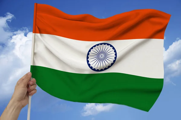 Foto der schönen farbigen Nationalflagge des modernen Staates Indien auf texturiertem Stoff, Konzept Tourismus, Wirtschaft und Politik, Nahaufnahme — Stockfoto