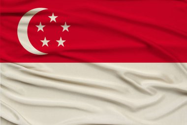 yumuşak perdeler ile hassas parlak ipek Singapur ulusal bayrağı güzel fotoğraf, devlet gücü kavramı, ülke hayatı, yatay, yakın çekim, kopya alanı