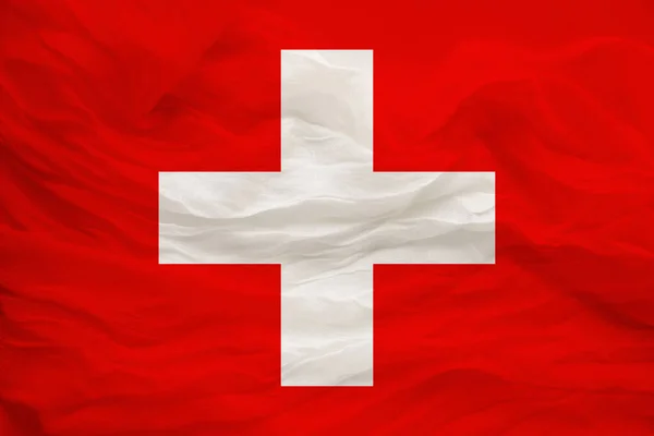 National flag of switzerland on delicate silk with wind folds, travel concept, immigration, politics — Stock Photo, Image