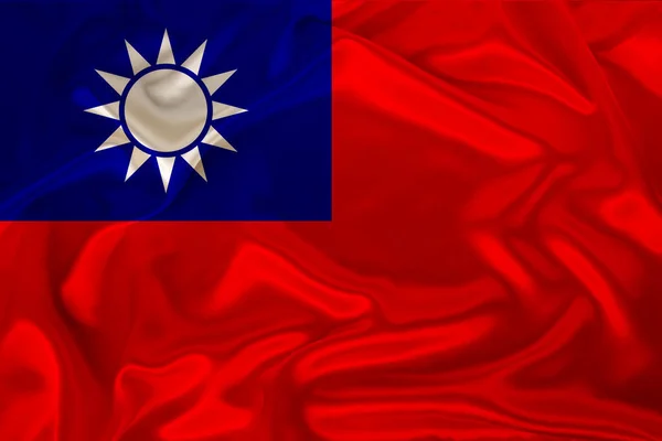 beautiful photo of the colored national flag of the modern Chinese Republic of Taiwan on textured fabric, concept of tourism, emigration, economics and politics, closeup